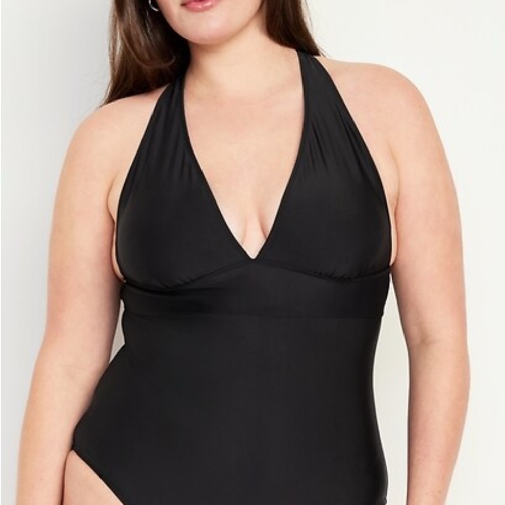 Old Navy Women's Tie-Back 1-Piece Swimsuit - Black - Size Large Ruffle Vneck